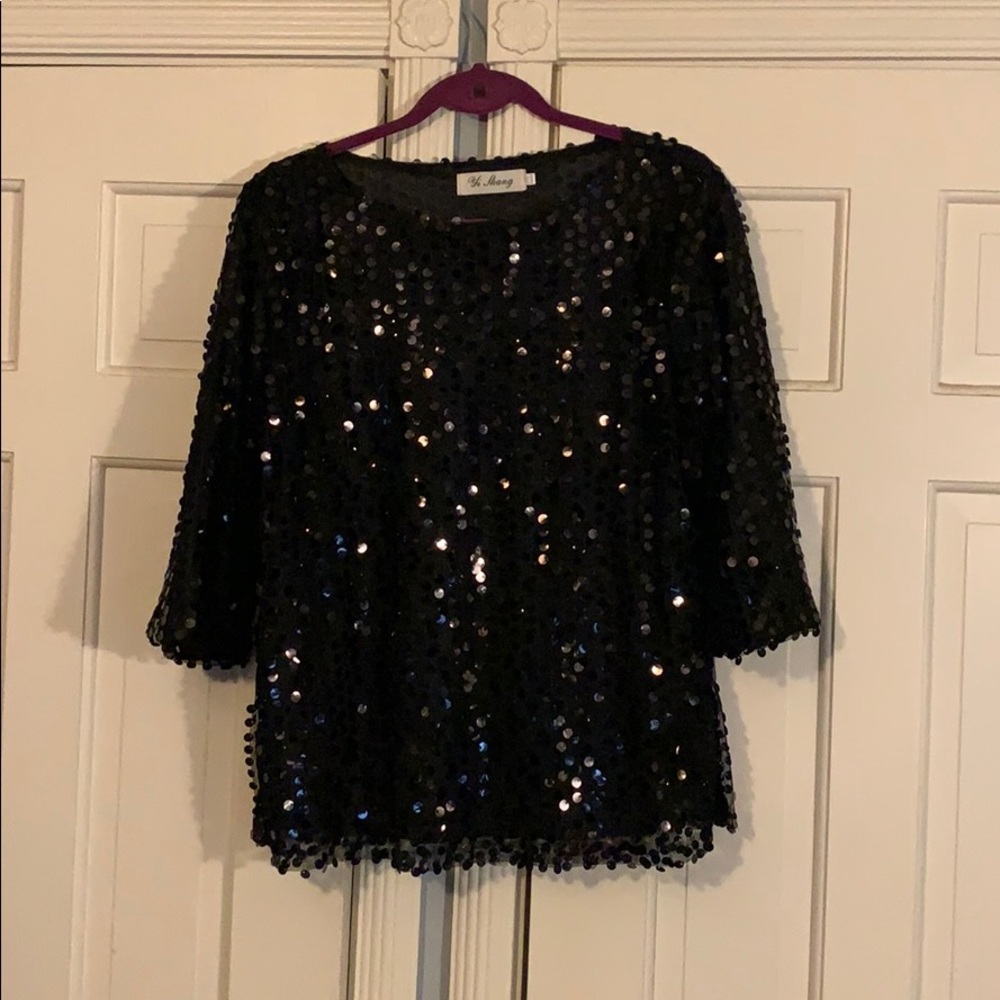 Sheer Lined Black Sequin Top